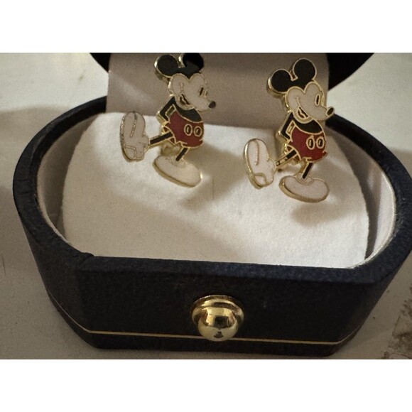 Vintage Mickey Mouse Enamel Cufflinks Walt Disney Productions Gold Tone - Picture 4 of 4